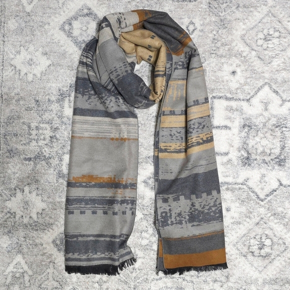 CHELSEY By Josep 100% Brushed Silk Abstract Striped Long Mens Cozy Scarf - Picture 2 of 15